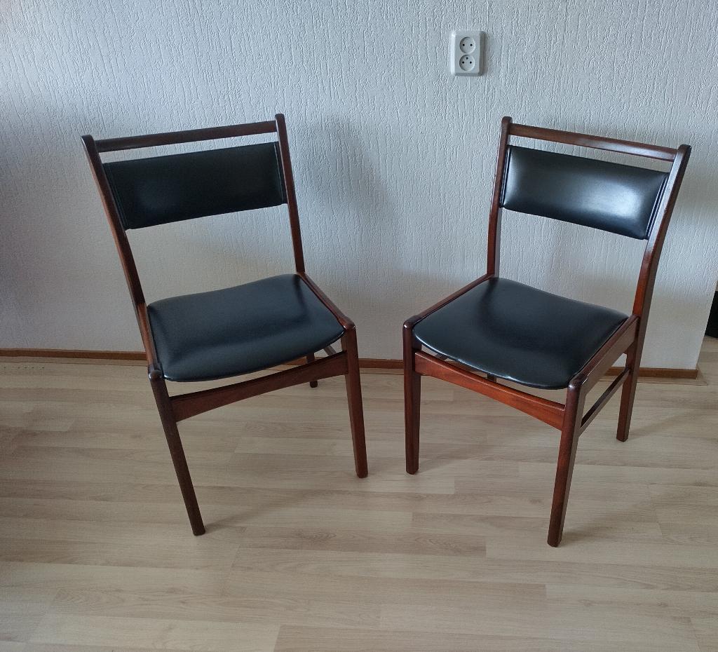 Vintage Eetkamerstoelen – Teak – Skai, Ophalen, Gebruikt, Twee, Bruin