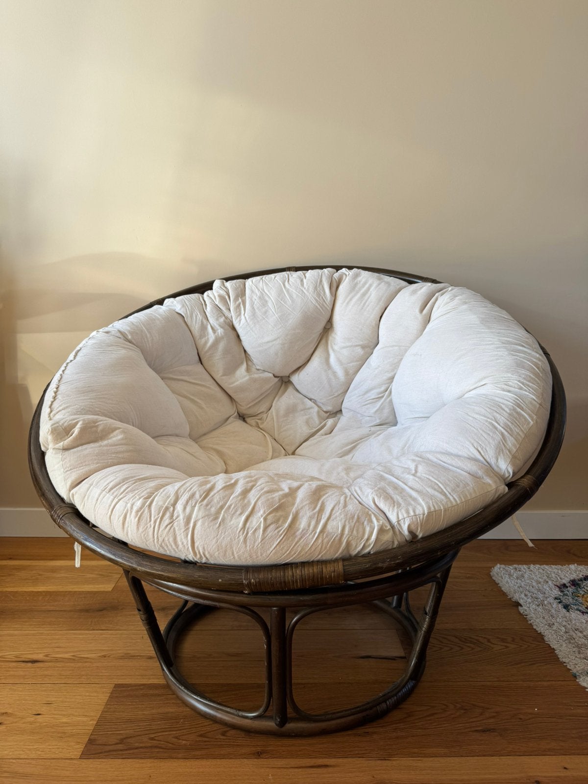 Vintage papasan stoel ø115 cm - rotan fauteuil, Ophalen, Gebruikt, Eén