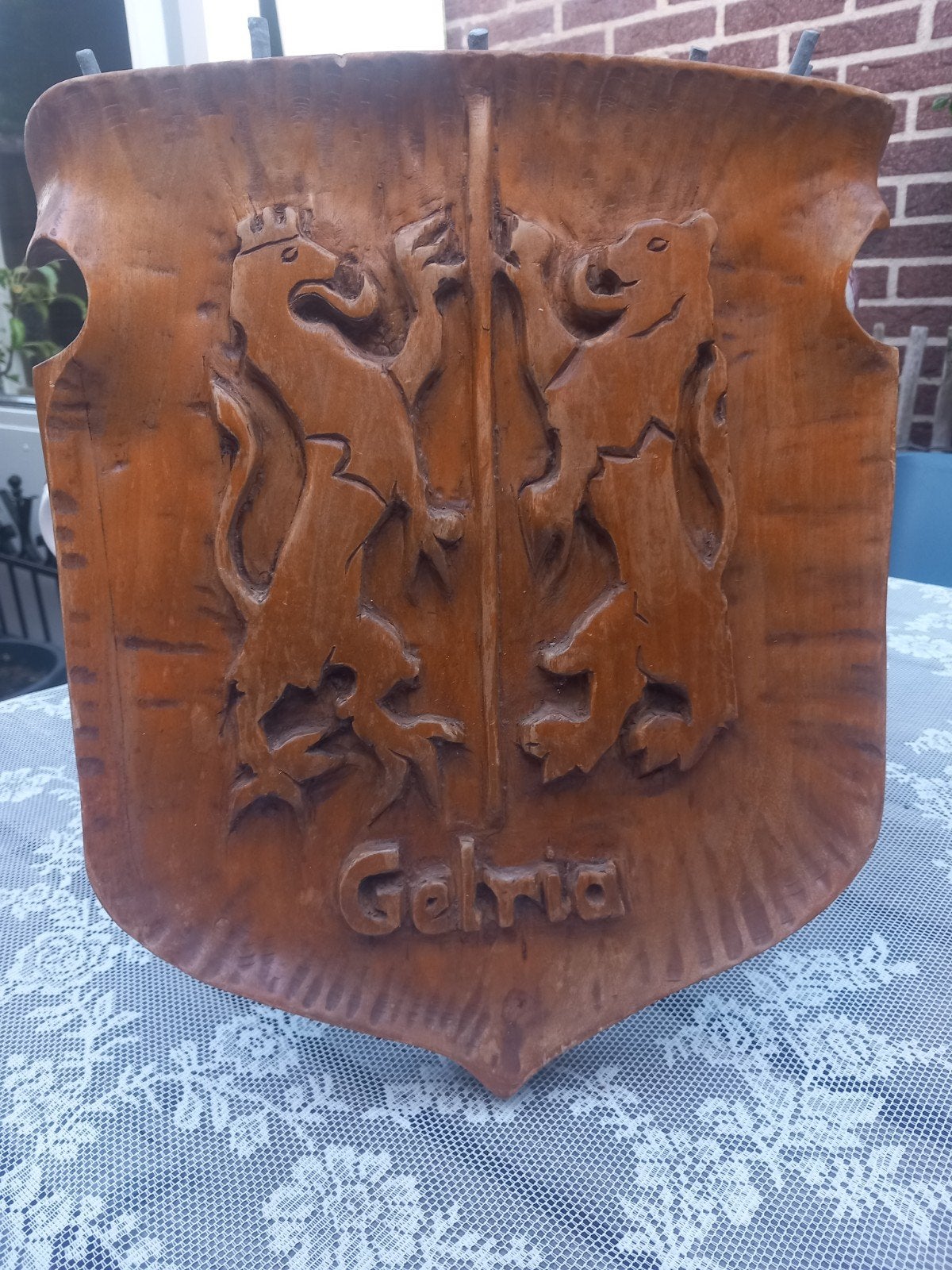 Houten wanddecoratie Gelria - Wapen van Gelre, Antiek en Kunst, Overige onderwerpen, Ophalen of Verzenden, Handgemaakt, Wanddecoratie