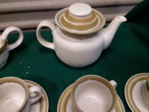 Servies p/amf bruin crème aardewerk, Ophalen of Verzenden, 'T Olde Gre-j, Info@toldegrej.nl, Endepoelstraat 20f Didam