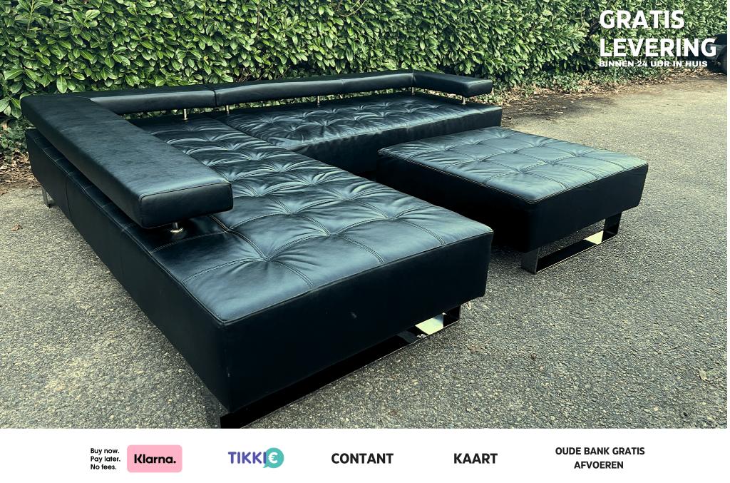 Montèl Cipriani zwart leren design hoekbank gratis levering, 250 tot 300 cm, Hoekbank, Ophalen of Verzenden, Zo goed als nieuw