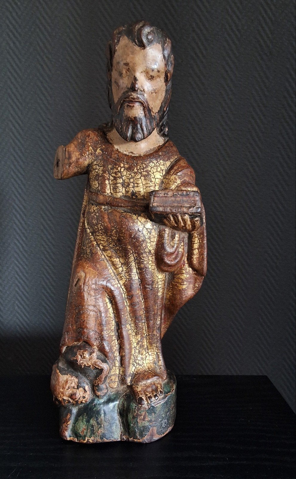 Antiek Houten Heiligenbeeld Santos - 17e Eeuw - Estofado, Antiek en Kunst, Ophalen of Verzenden