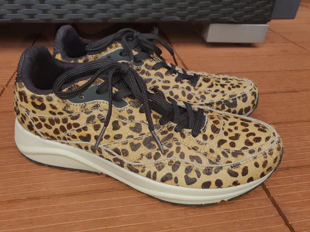 Woden mt.39 sneakers met geel-zwart tijgerprint leer, Geel, Ophalen of Verzenden, Woden, Sneakers of Gympen