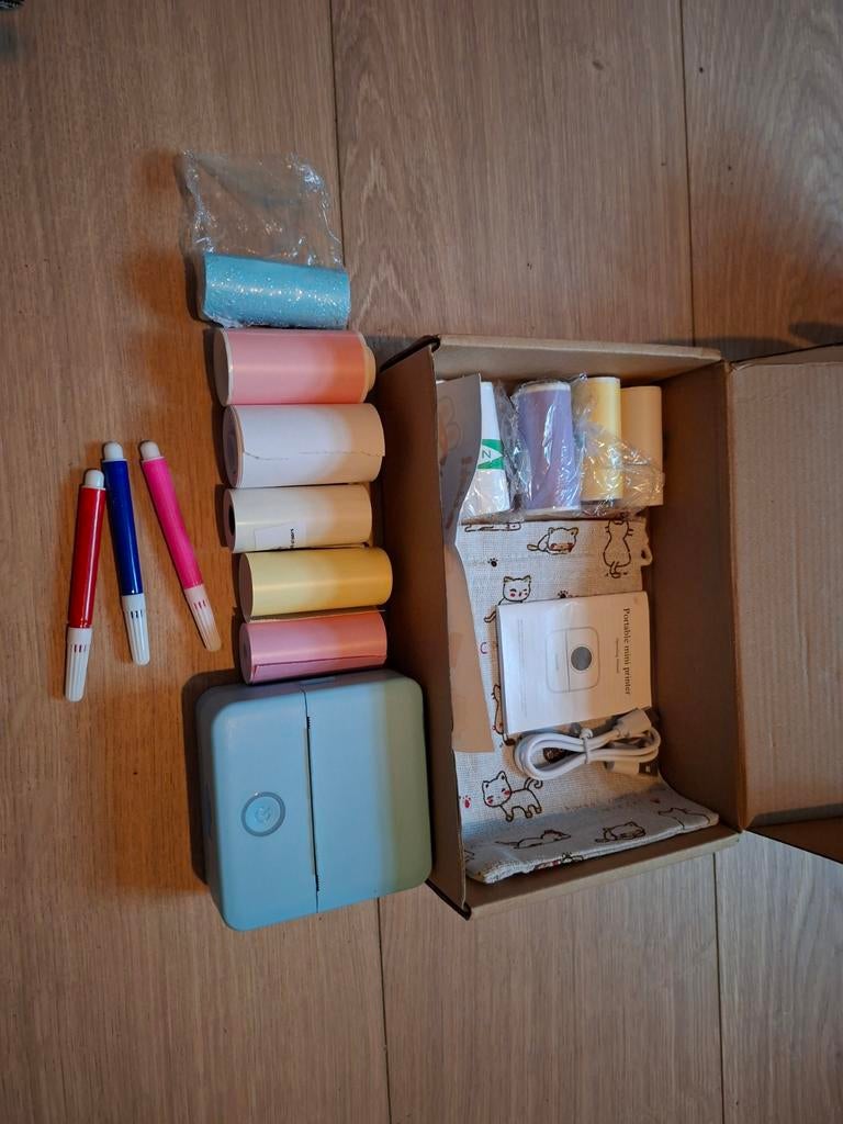 Mini draagbare thermische printer met rollen en stiften, Computers en Software, Printers, Ophalen