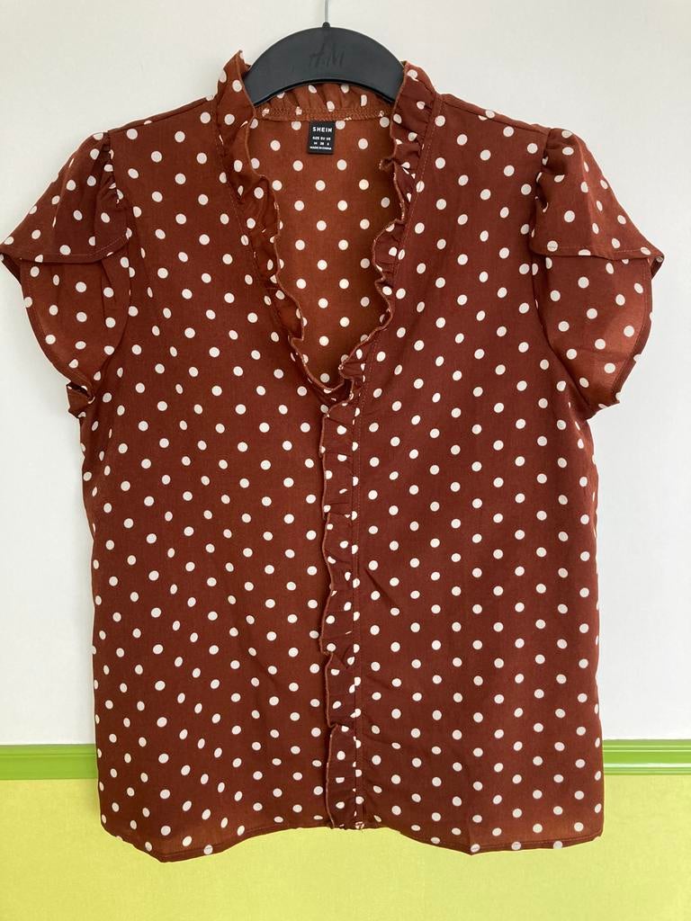 Bruine Polkadot blouse M, Ophalen of Verzenden, Nieuw, Maat 38/40 (M), Bruin