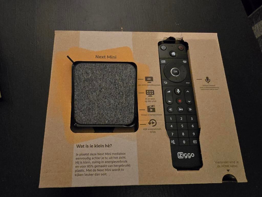 Nieuwe Ziggo Next Mini Mediabox - 4K & Spraakbediening, Ophalen of Verzenden, Nieuw, Decoder