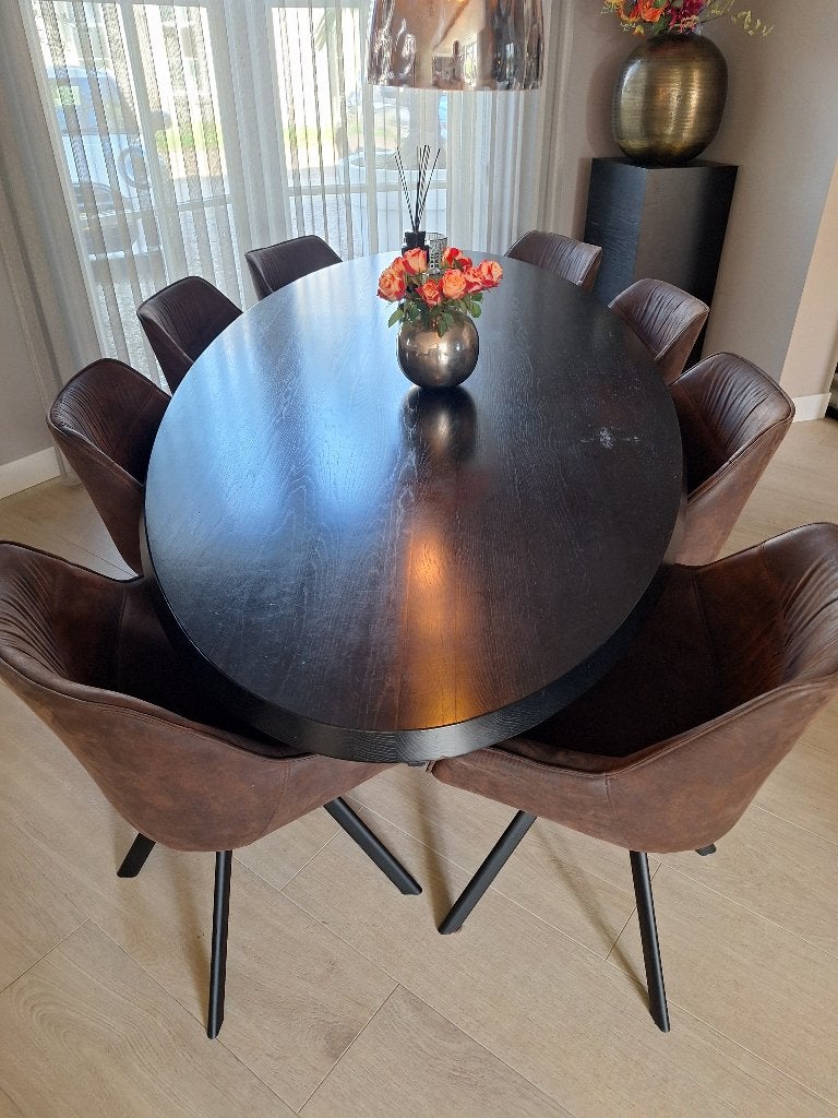 Eetkamer stoelen ,  set 8 stuks , donker bruin / Pu, Ophalen, Bruin, Idustrieel / modern, Vijf, Zes of meer stoelen