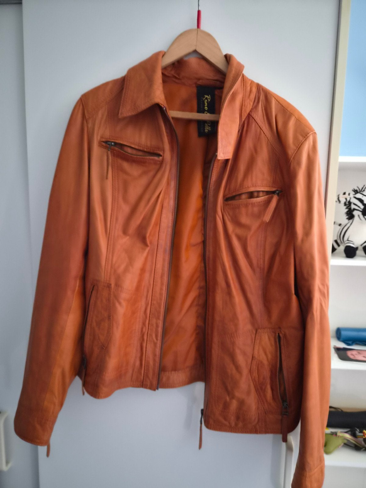 Dames leren jasje. Maat 42. Kleur oranje., Ophalen, Zo goed als nieuw, Maat 42/44 (L), Oranje