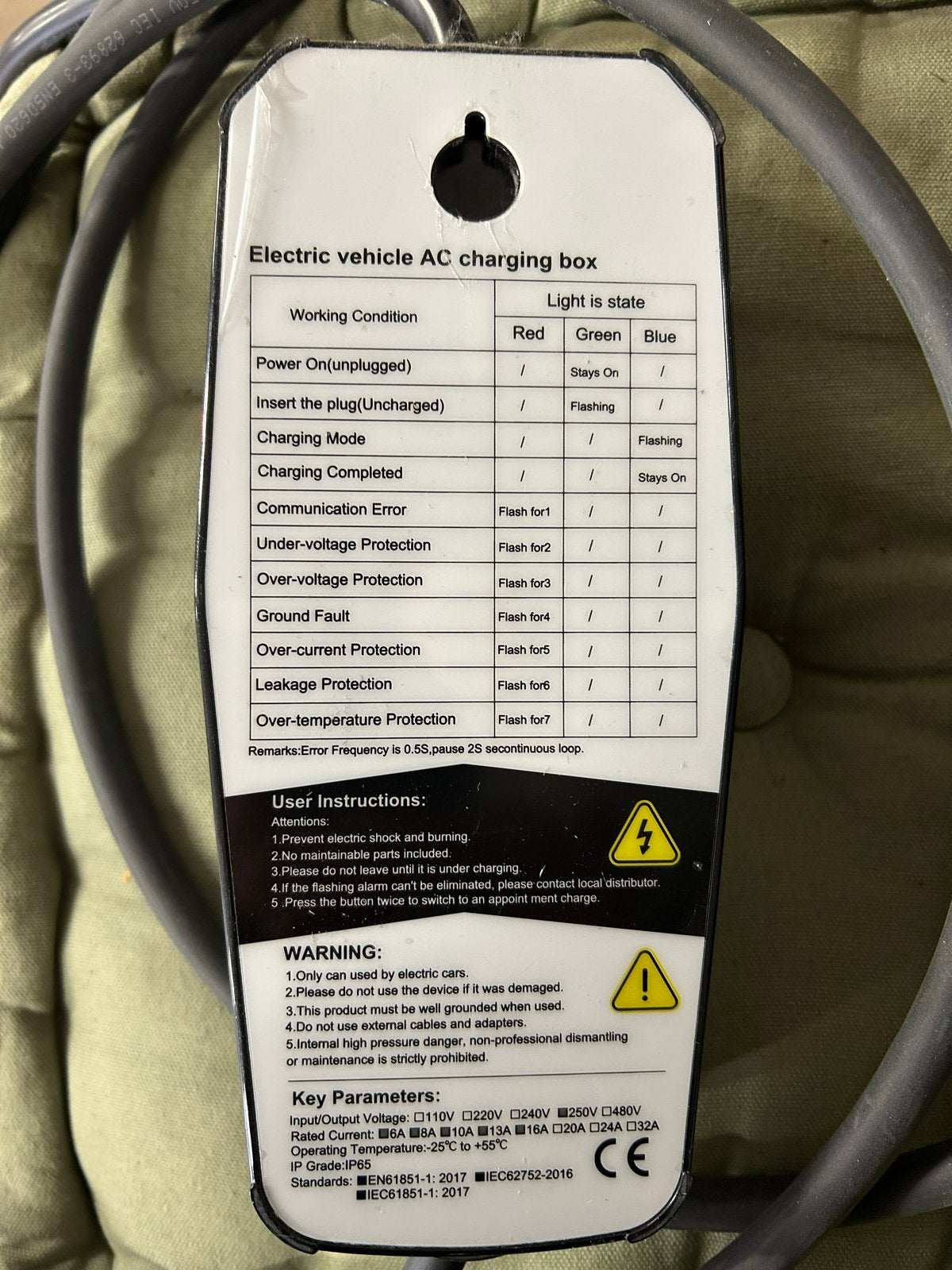 Lanu 3,5KWh EV Laadkabel voor wandcontactdoos 3 meter, Ophalen of Verzenden, Gebruikt, Laadkabel