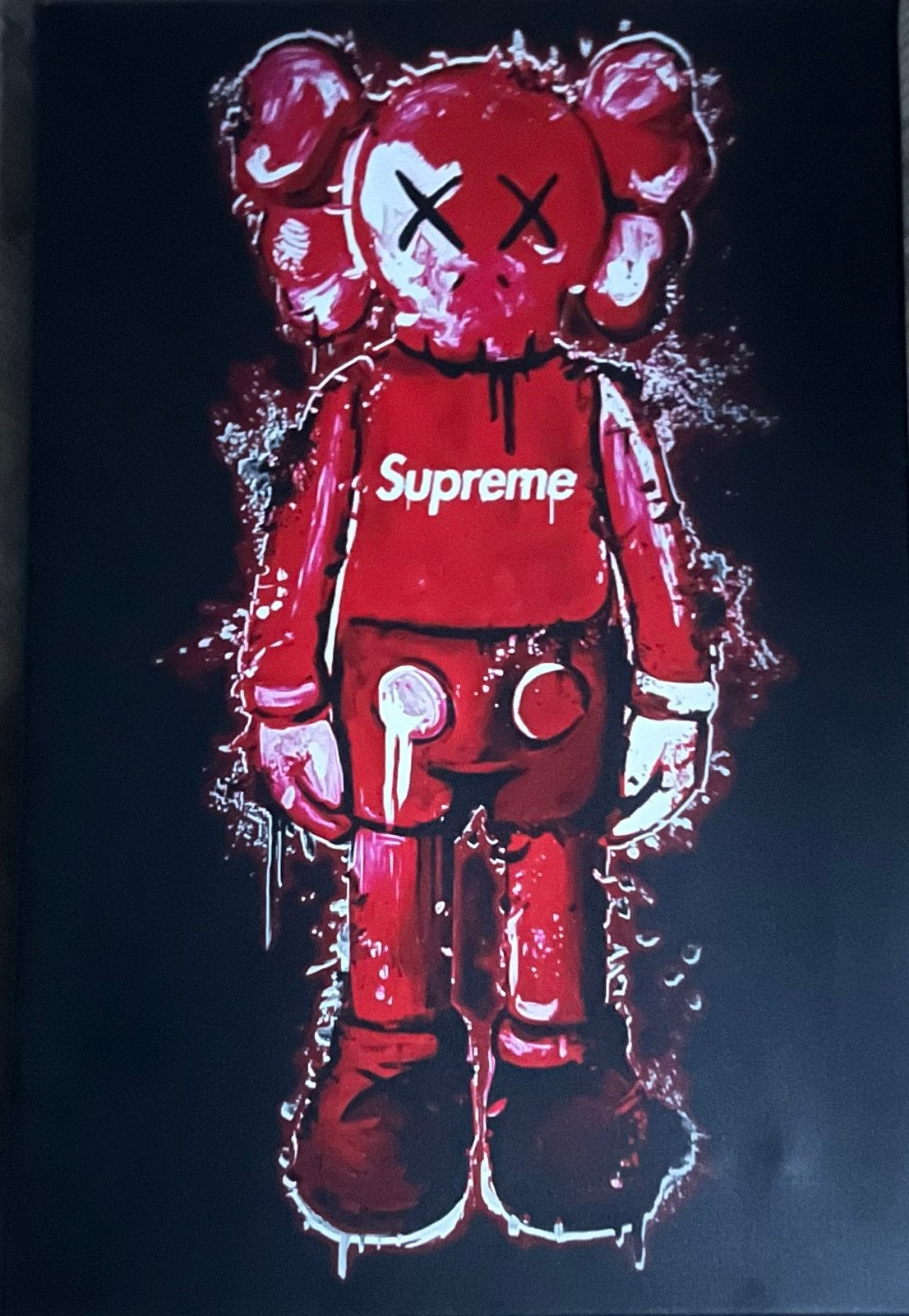 KAWS Schilderijen - Supreme, Louis Vuitton, Gucci, Antiek en Kunst, Ophalen, Acrylverf, Overig onderwerp, Handgeschilderd