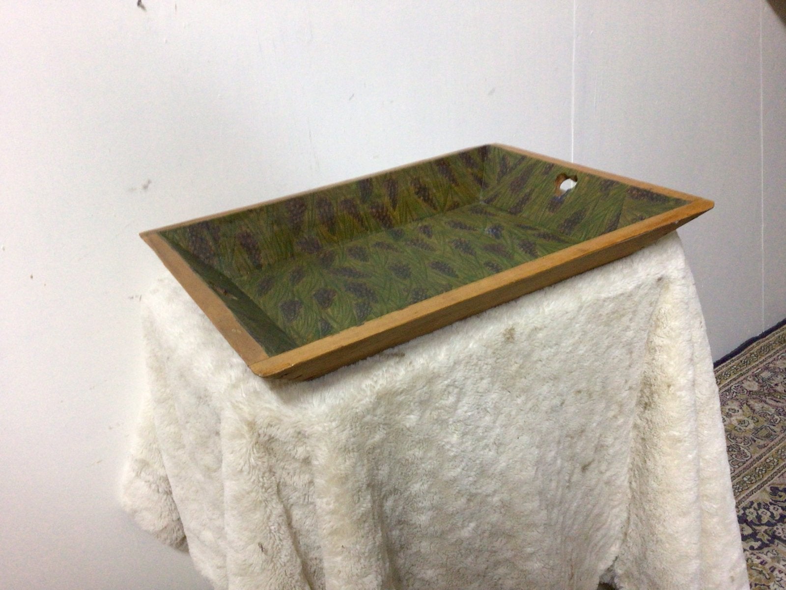 Antiek houten dienblad met groen decor, Ophalen of Verzenden