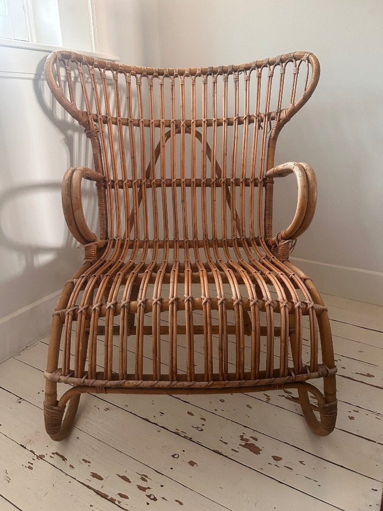 Vintage rotan stoel, Huis en Inrichting, Ophalen, Gebruikt, Bruin, Riet of Rotan