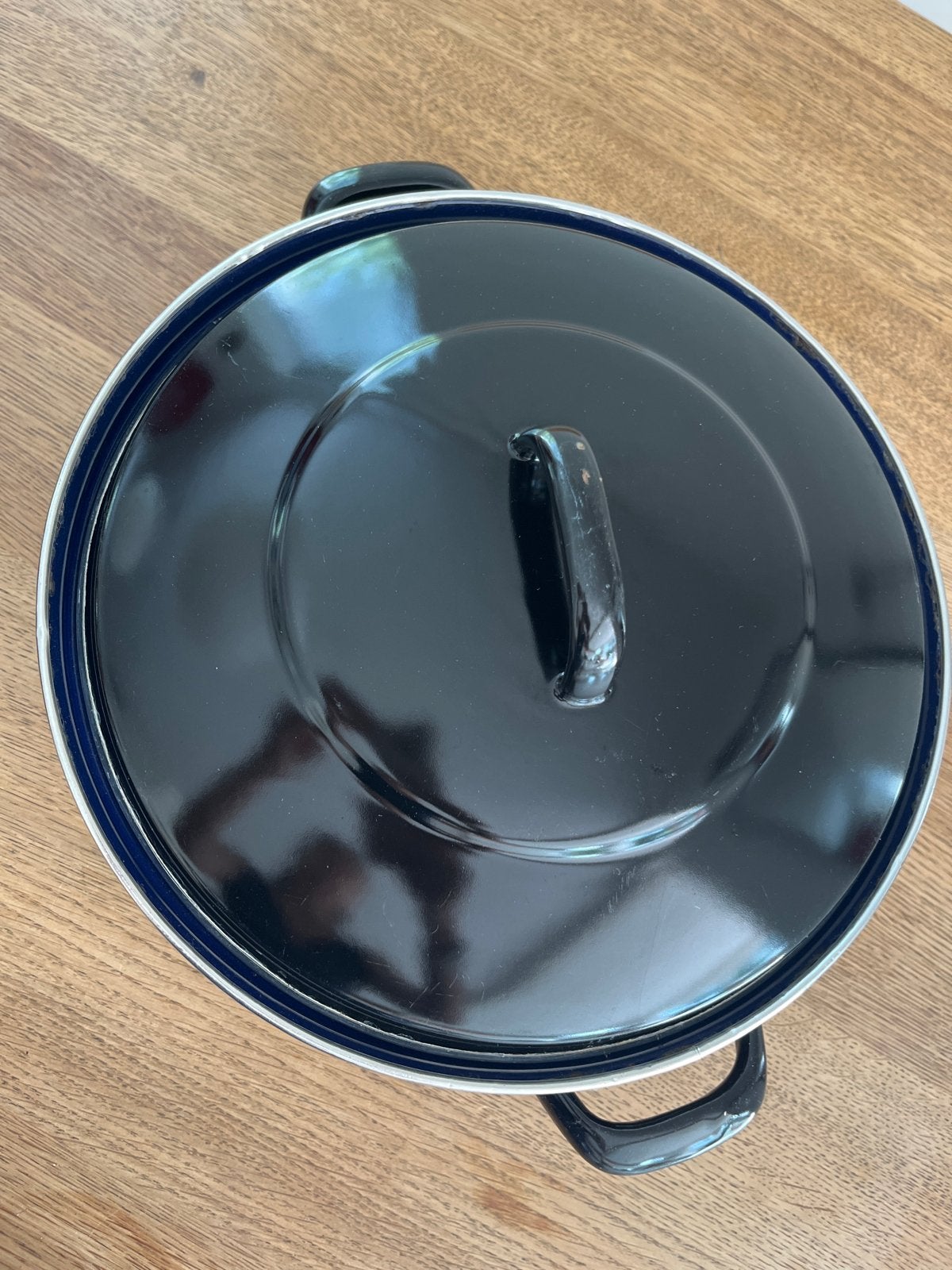 Zwarte emaille kookpan met deksel 36 cm, Gebruikt, Met deksel, Ophalen of Verzenden, Kookpan