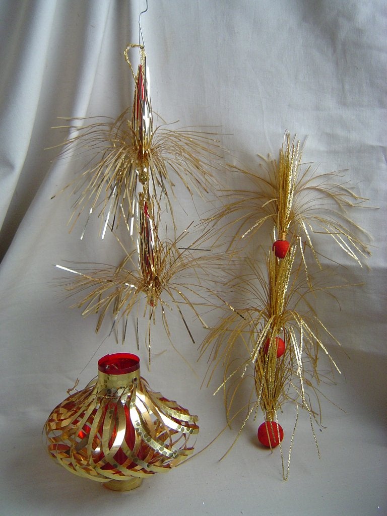 Vintage goudkleurige lametta kerstversiering, Ophalen of Verzenden, Gebruikt
