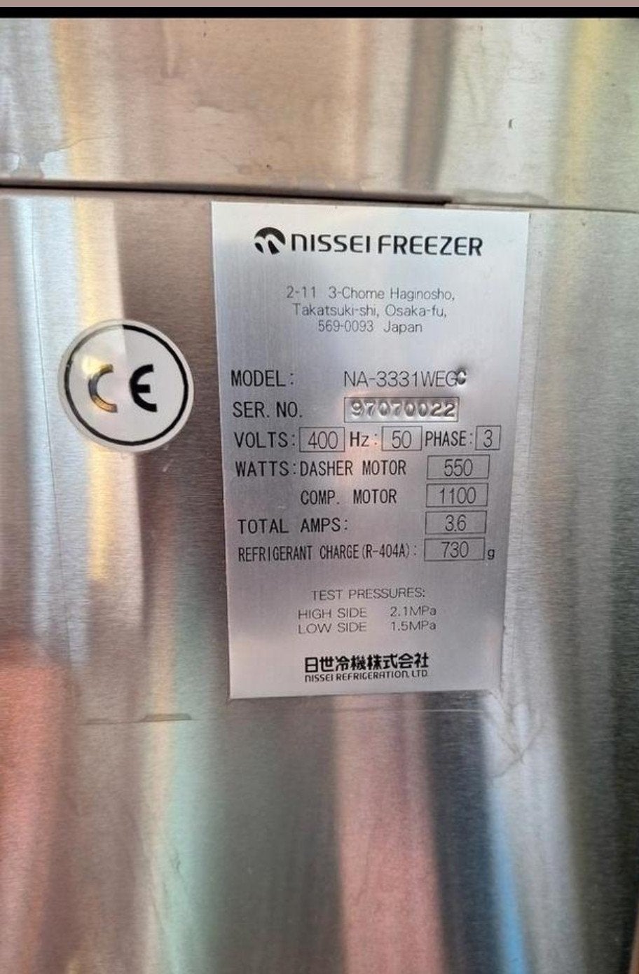 Nissei Freezer Softijsmachine - Defect, Ophalen