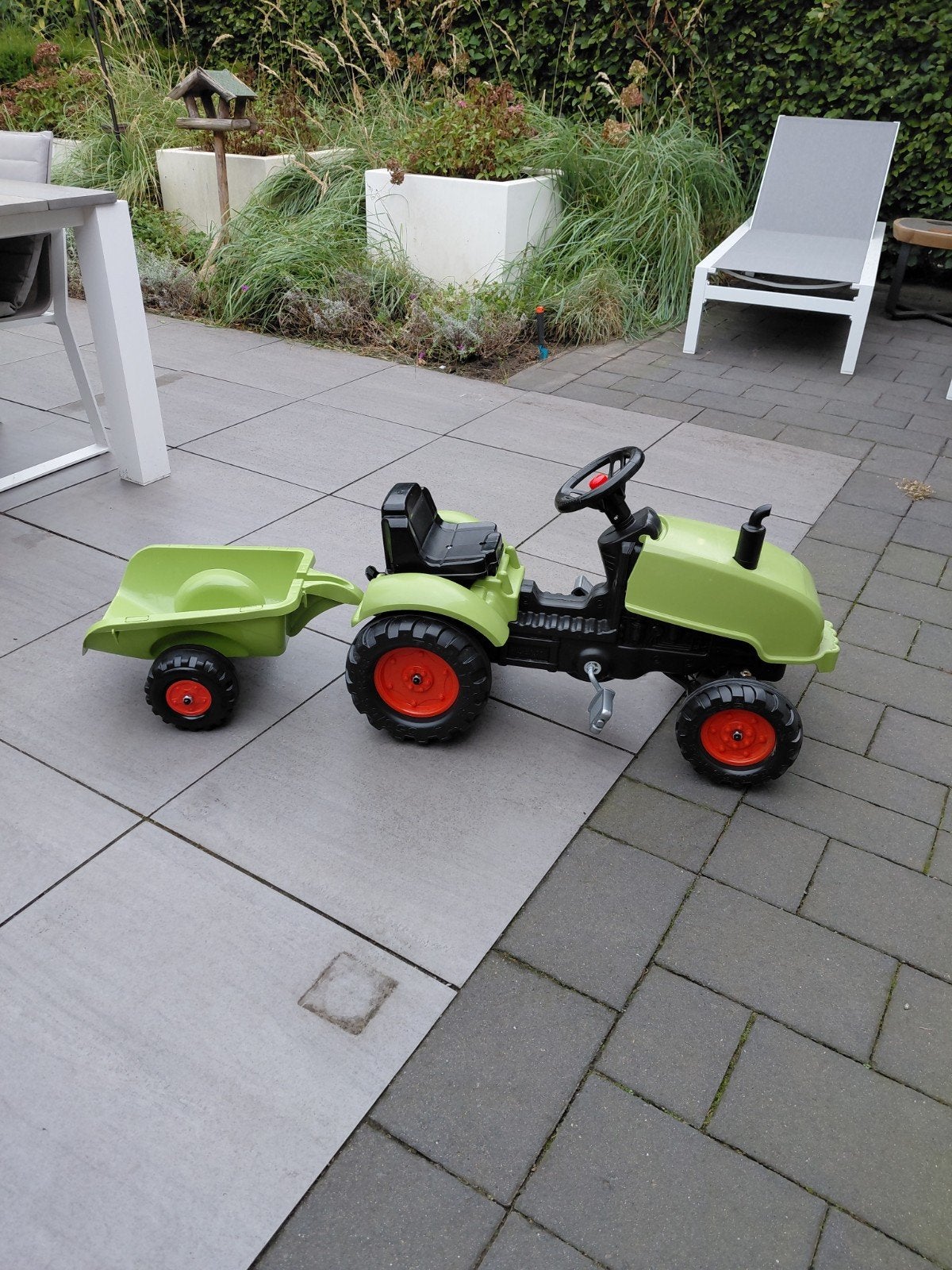 Falk Claas Tractor met aanhanger - Groen, Ophalen, Zo goed als nieuw, Trapvoertuig