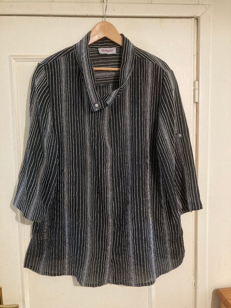 Aparte zwart wit gestreepte wijde blouse van Chalou, maat XL, Kleding | Dames, Grote Maten, Verzenden, Chalou, Zo goed als nieuw