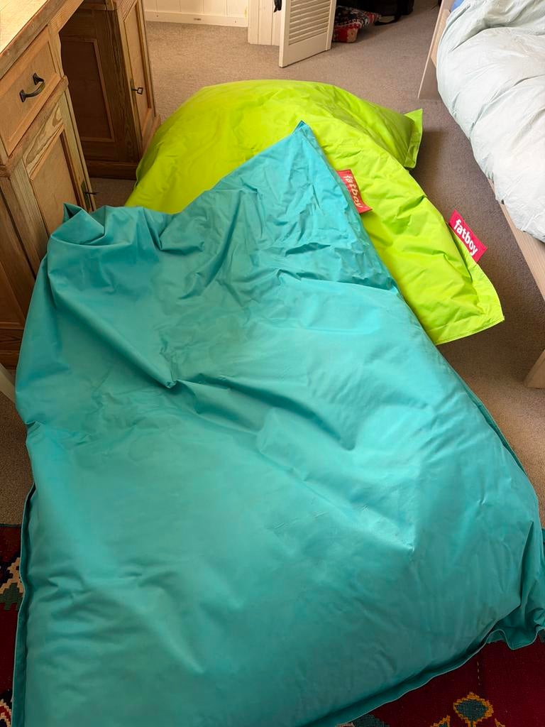Fatboy zitzakken: 1x limoengroen, 1x turquoise, Ophalen, Gebruikt, Zitzak