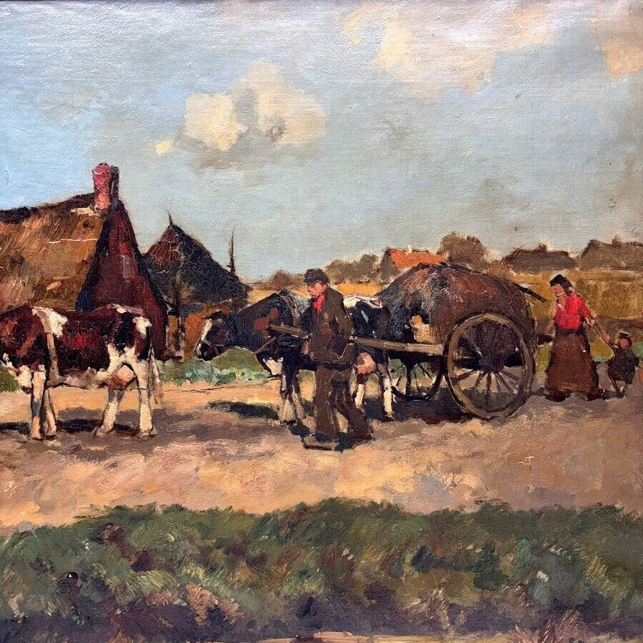 Cor Noltee (1903-1967), schilderij: boerenfamilie onderweg, Antiek en Kunst, Kunst | Schilderijen | Klassiek, Ophalen of Verzenden