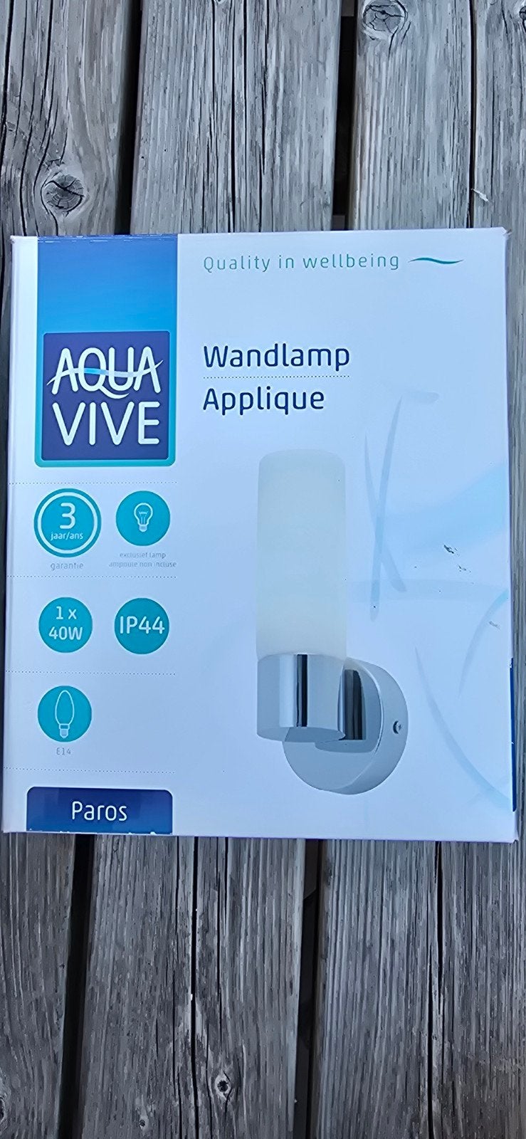Aqua Vive Paros Wandlamp - E14, IP44, 40W, E14 (klein), Nieuw, Ophalen of Verzenden, Glas