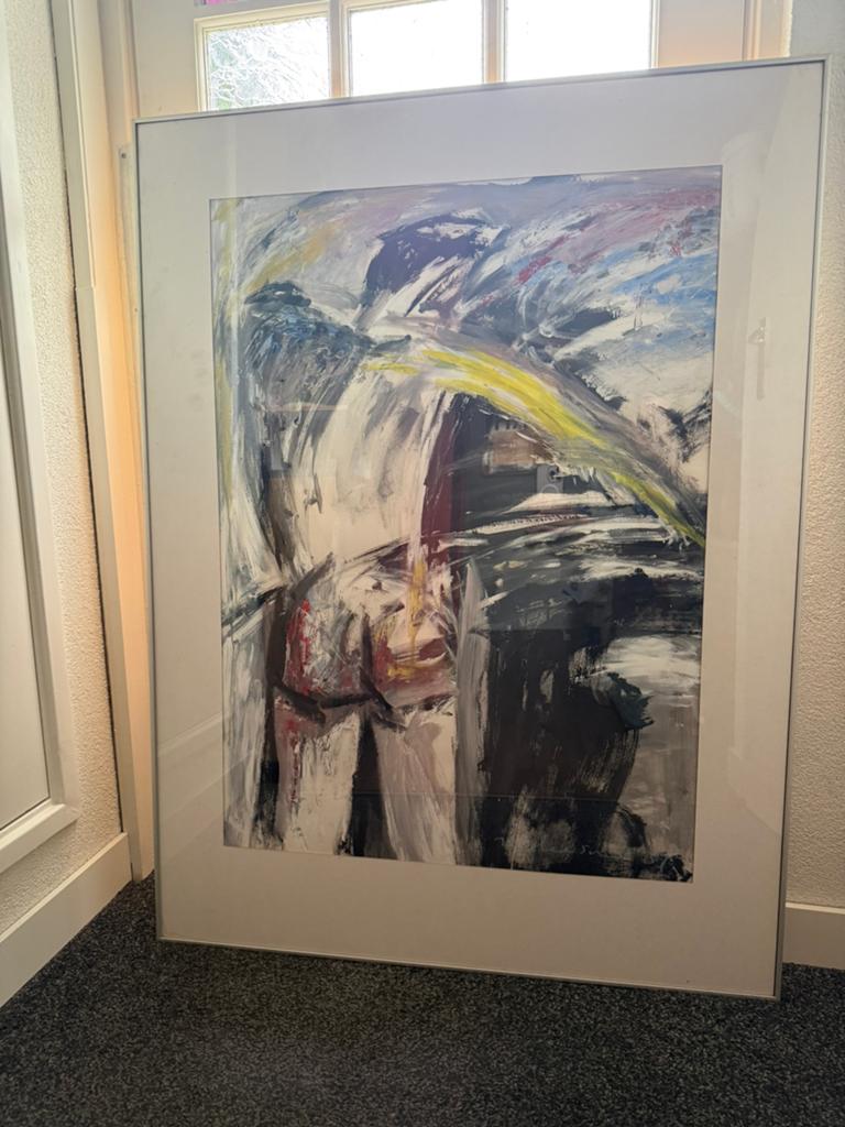 Groot abstract schilderij, gesigneerd en gedateerd, Antiek en Kunst, Ophalen