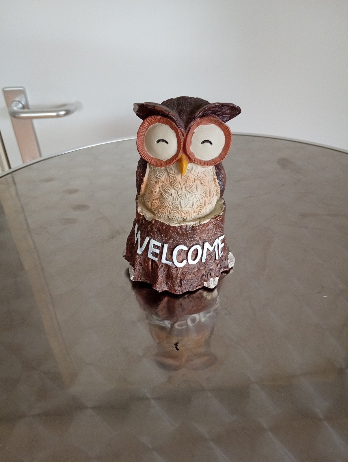 Leuke uil decoratie met 'WELCOME' opschrift, Huis en Inrichting, Overige stijlen, Ophalen of Verzenden, Zo goed als nieuw, Bruin