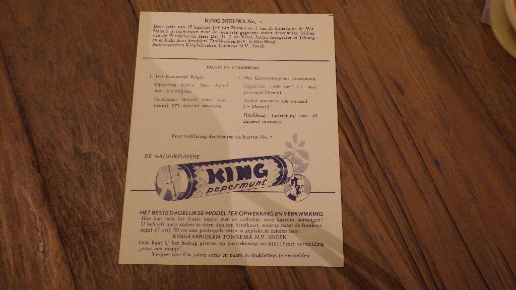 mooie vintage reclame van King pepermunt, Verzamelen, Retro, Ophalen of Verzenden, Huis en Inrichting