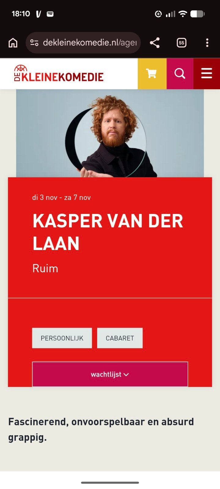 1 ticket Kasper van der Laan - 7 nov - Kleine Komedie A'dam, Eén persoon, November