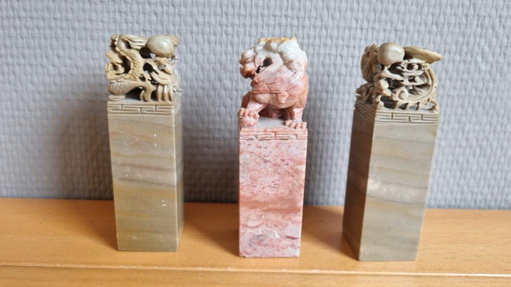 Set van 3 Chinese stenen zegels met dierfiguren, Ophalen of Verzenden