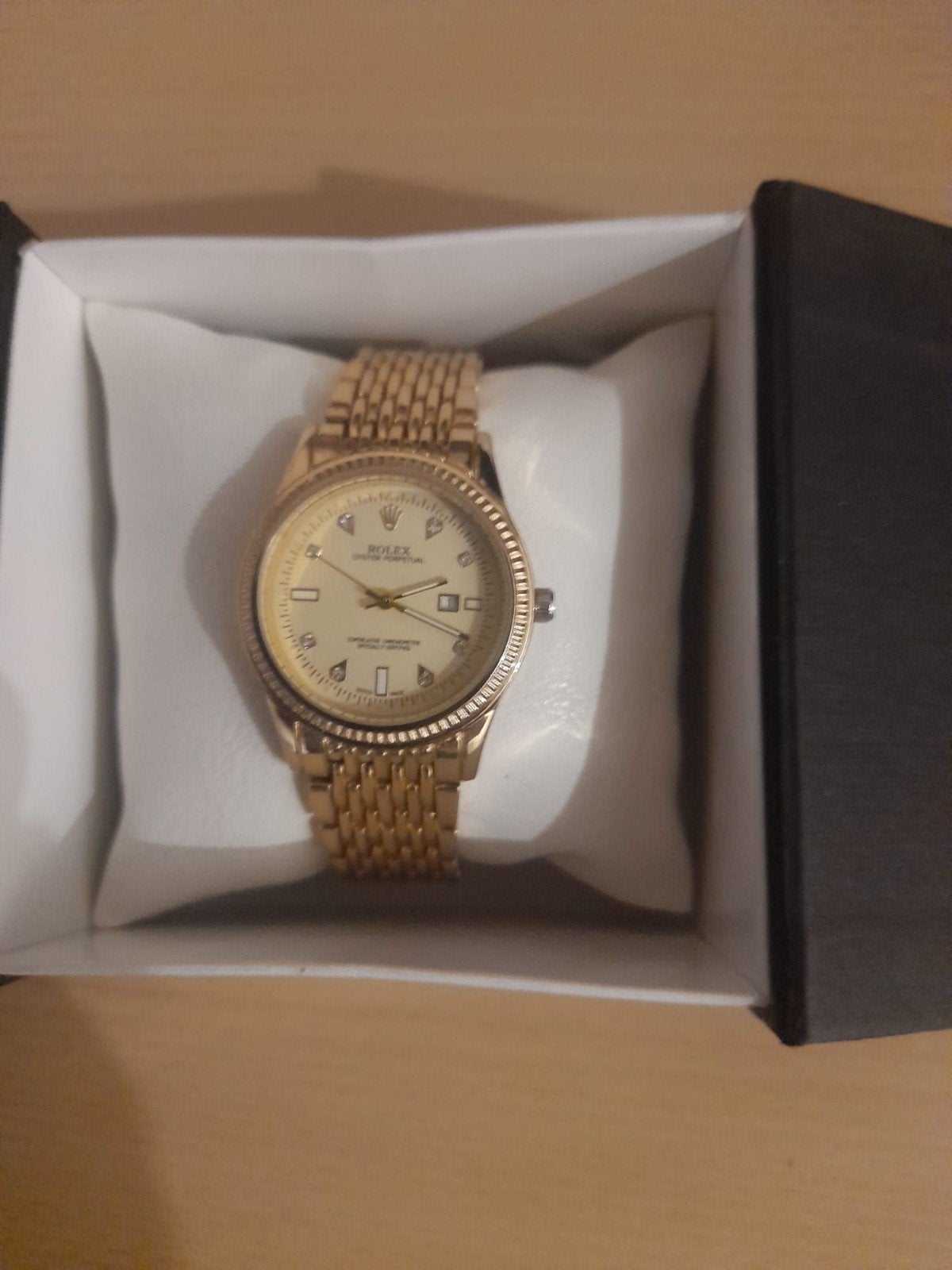 Gouden Rolex horloge met strass, Rolex, Polshorloge, Ophalen of Verzenden, Zo goed als nieuw