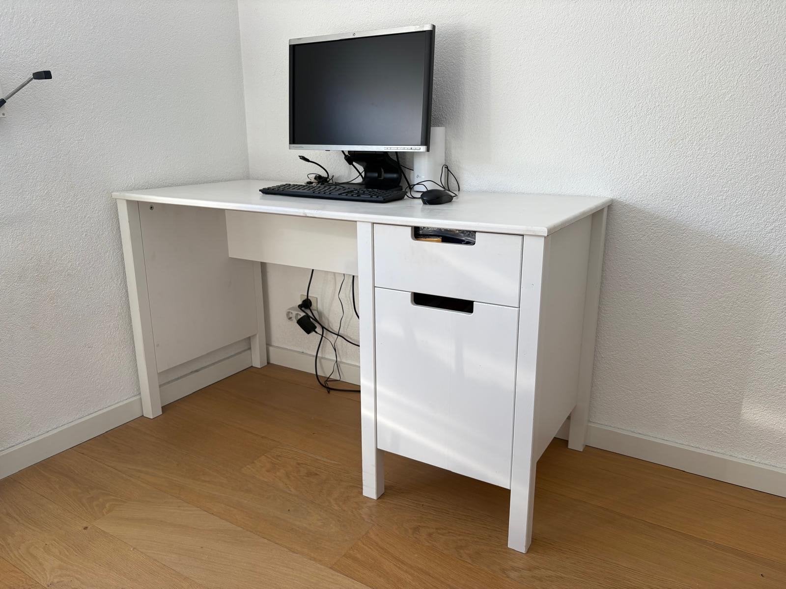 Woood grenen Wit bureau met ladeblok, Ophalen, Gebruikt, Met lades, Spaanplaat of MDF