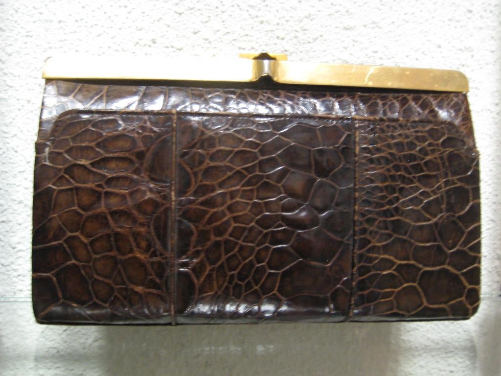 Vintage schildpad leder cluttch, Verzenden, Gebruikt, Bruin, Overige typen