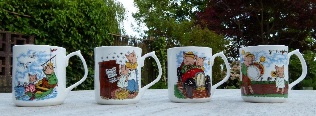 Finsbury England 4 Aparte Vrolijke Piglets Biggetjes Mokken, Overige merken, Vintage, Nieuw, Porselein
