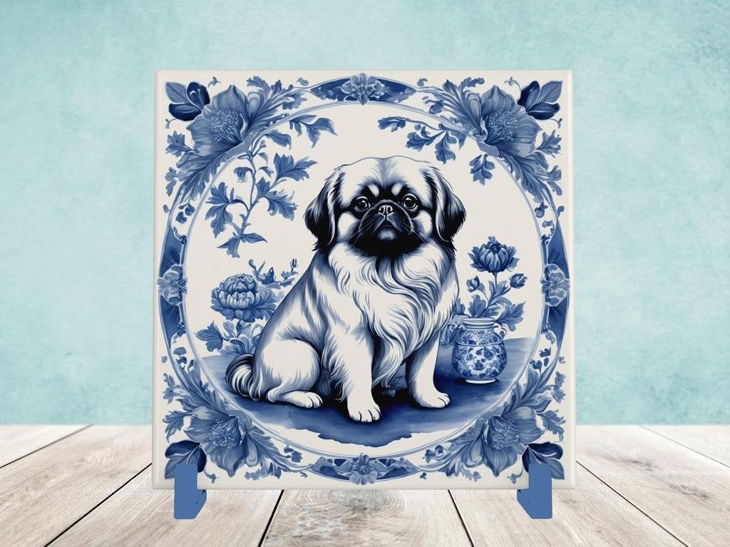 Pekinees Delfts Blauwe tegel incl houder, Ophalen of Verzenden, Nieuw