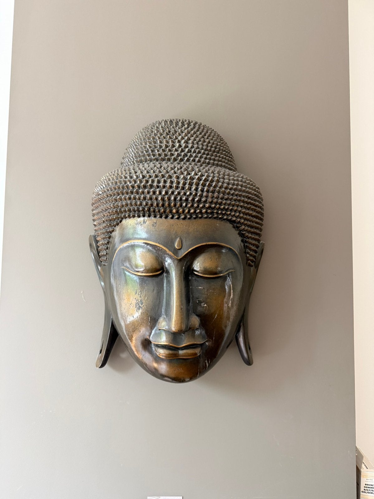 Authentiek Buddha hoofd wanddecoratie, Ophalen, Zo goed als nieuw