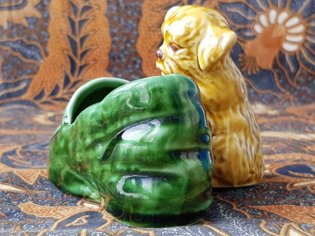Mooi oud Engels SylvaC bloembakje als schoen en hond 13,5 cm, Ophalen of Verzenden