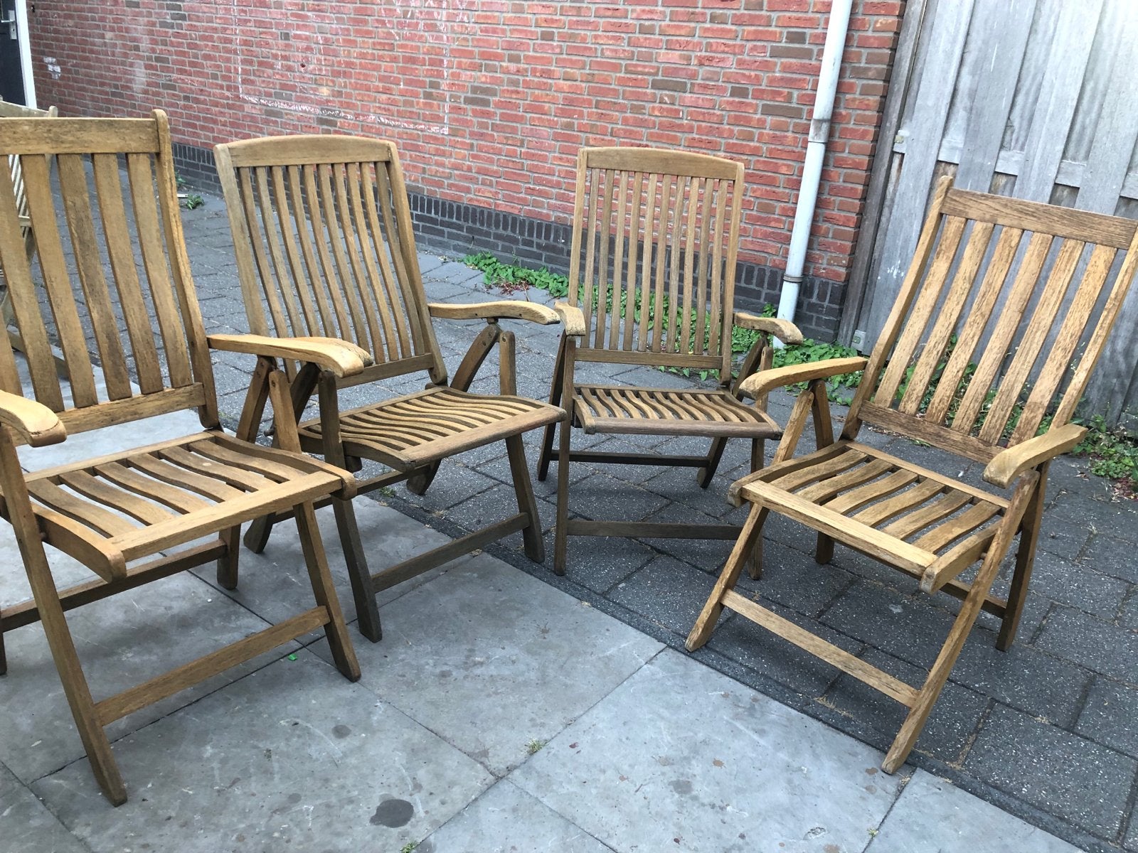 Set van 4 Exotan teakhouten tuinstoelen, verstelbaar, Ophalen, Gebruikt, Teakhout, Inklapbaar