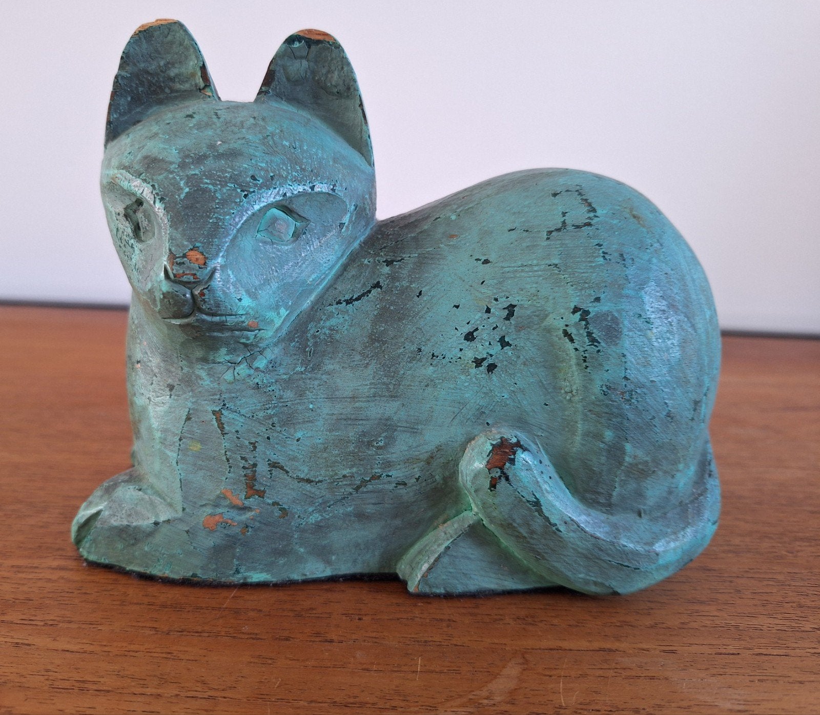 massief houten poes/kat,  groen,  Filippijnen, Ophalen of Verzenden, Dier