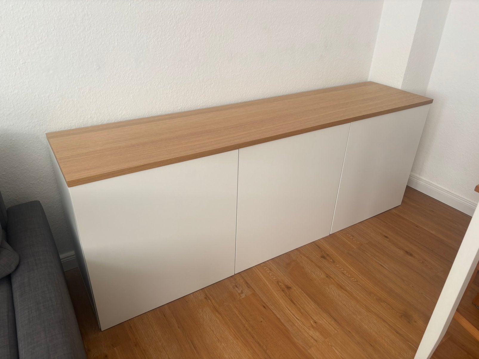 IKEA BESTÅ kast 180 cm – wit met houten blad + ophangsysteem, Ophalen, 25 tot 50 cm, 150 tot 200 cm