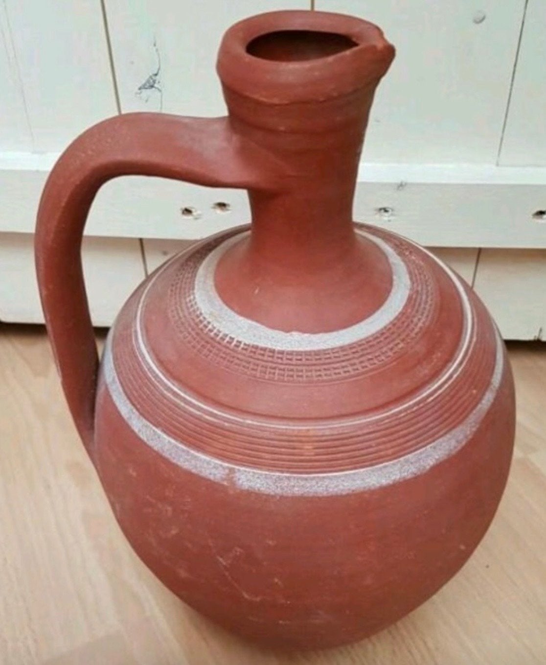 Decoratieve aardewerken kruik met handvat, Ophalen of Verzenden