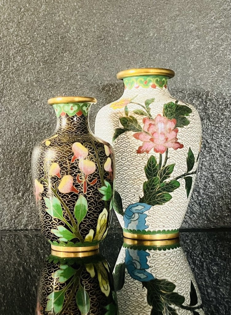 Cloisonne Chinese vintage vazen koper emaille bloemmotief, Ophalen of Verzenden