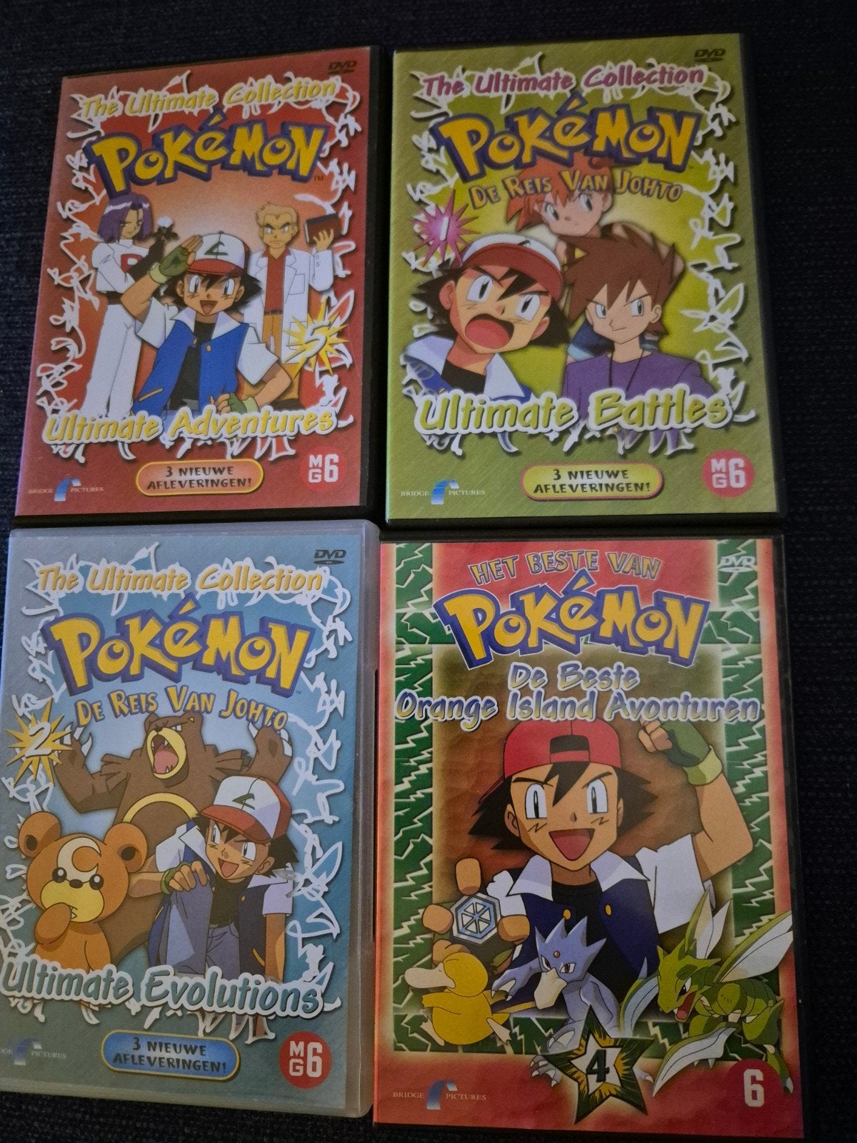 4x Pokémon DVD: Ultimate Adventures, Battles, Evolutio, Animatie, Tv-serie, Zo goed als nieuw, Vanaf 6 jaar