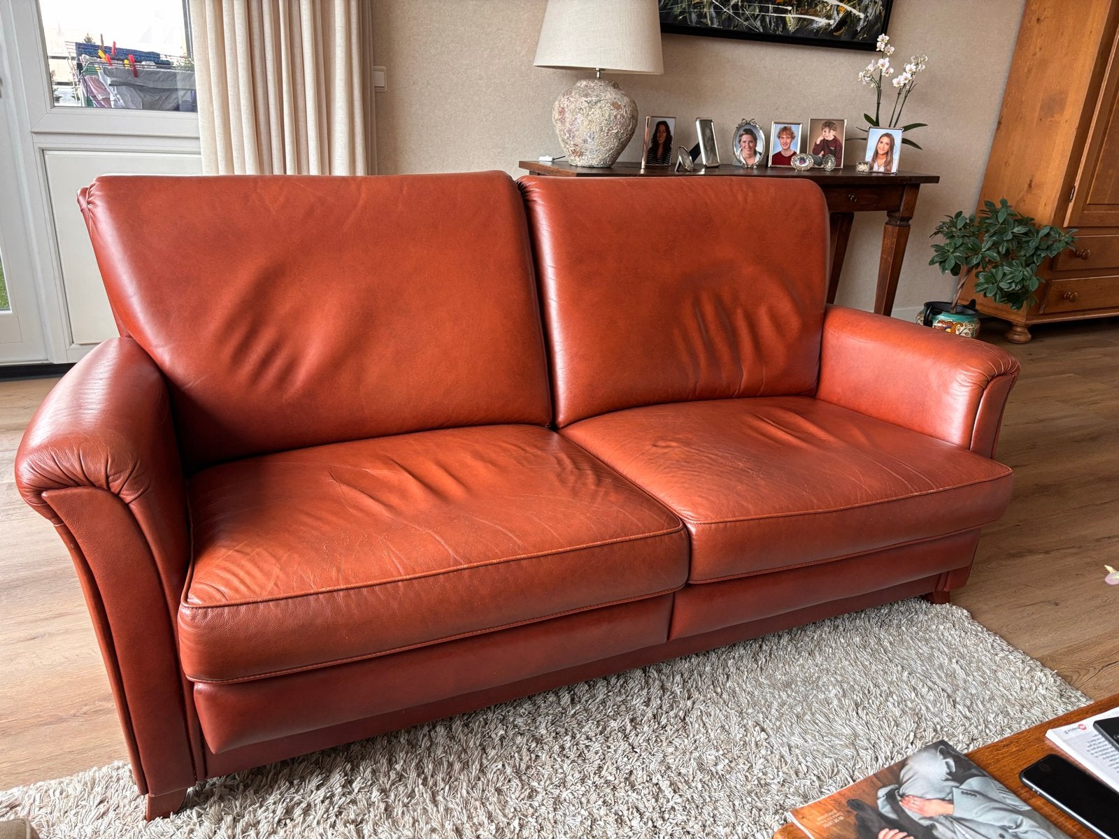 Leren bank - 188x100x91 cm, Ophalen, Gebruikt, 150 tot 200 cm, Driepersoons