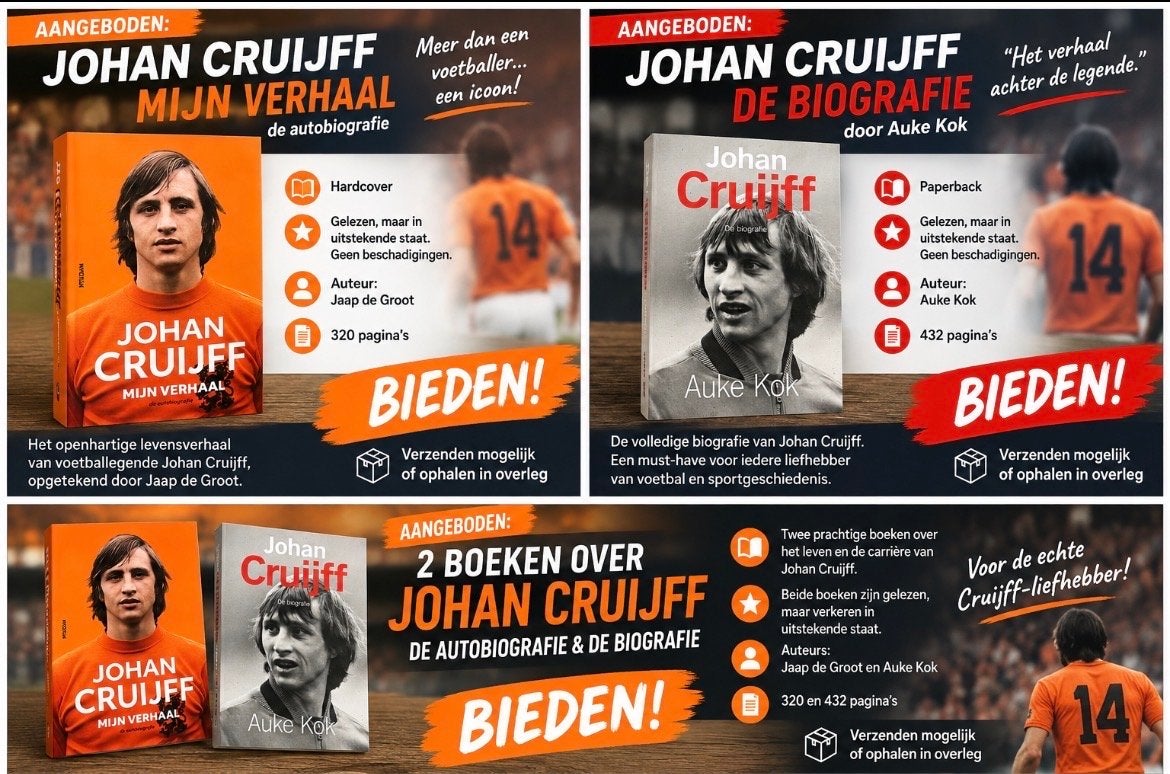 Johan Cruijff Boeken: Mijn Verhaal & De Biografie, Ophalen of Verzenden, Gelezen, Overige sporten
