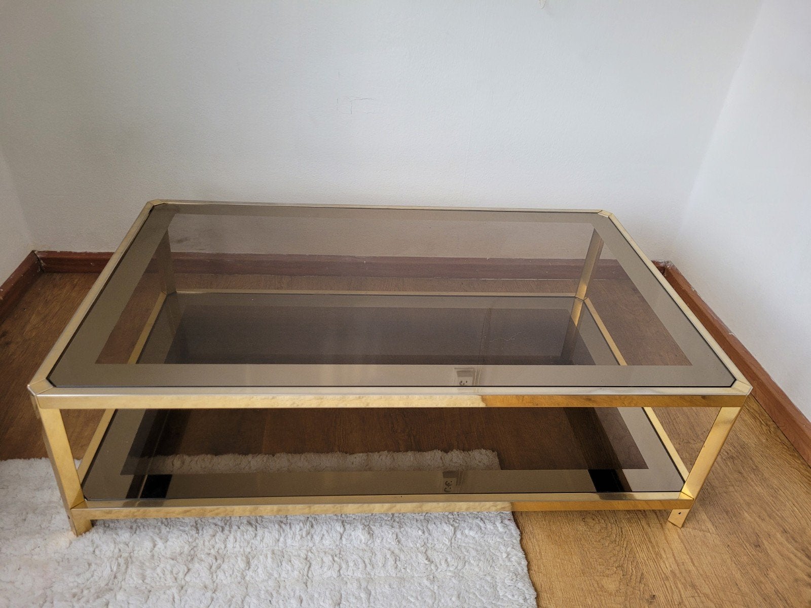 Stijlvolle salon tafel met gouden frame en glazen blad, Modern, Klassiek, Gebruikt, 100 tot 150 cm, Glas