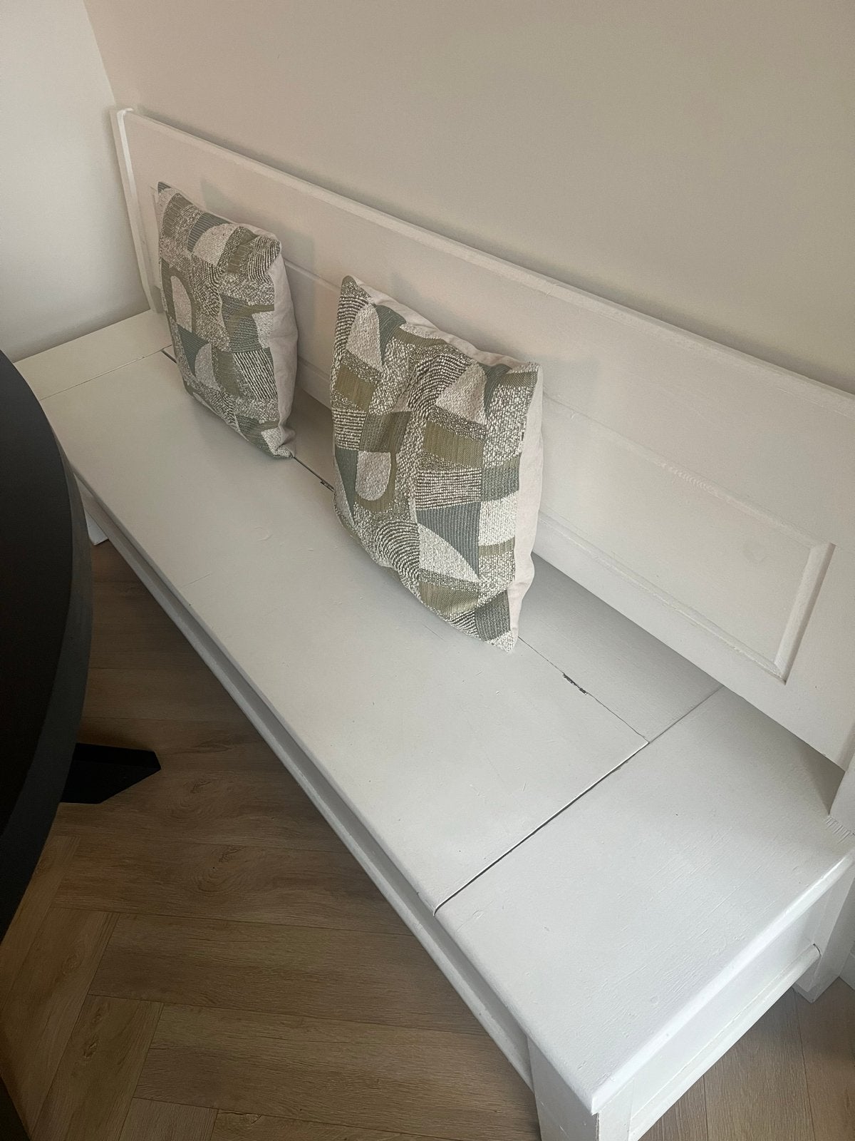 Witte houten klepbank met opbergruimte, Gebruikt, 75 tot 100 cm, Ophalen of Verzenden, Rechte bank