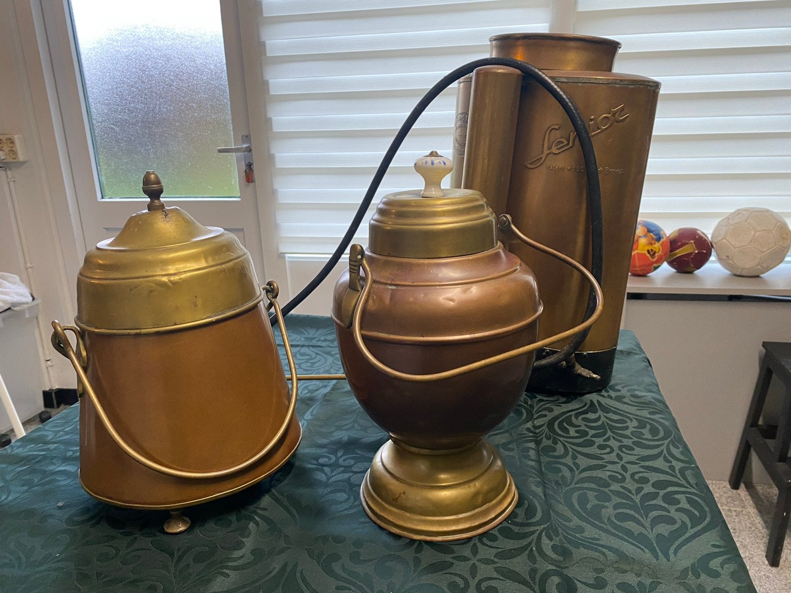 Antieke koperen en bronzen potten - decoratief set, Antiek en Kunst, Ophalen, Koper
