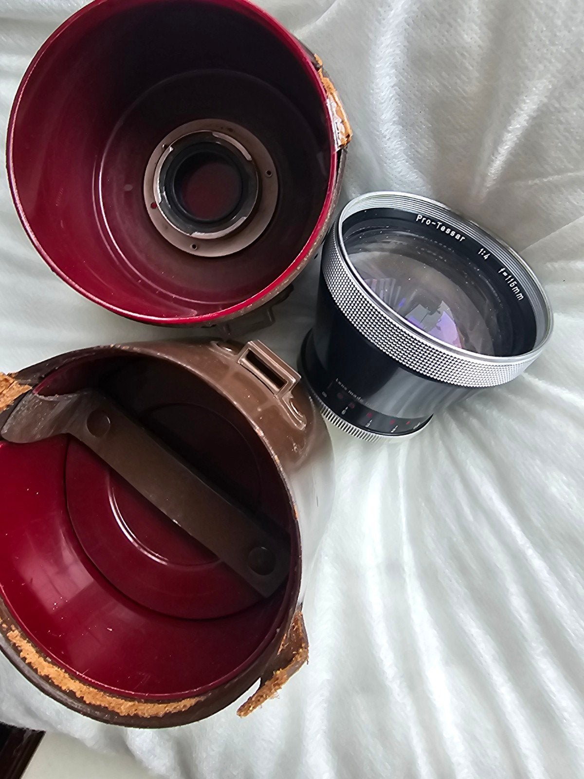 Zeiss Pro-Tessar 1:4 f=115mm lens met koker, Gebruikt, Ophalen of Verzenden, Overige vattingen, Lensdoppen