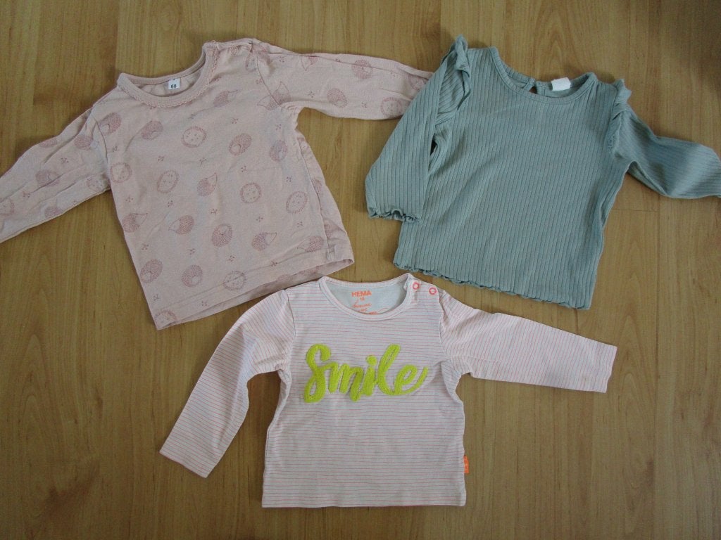 Hema  - H&M - Zeeman / drie shirts maat 68, Kinderen en Baby's, Babykleding | Maat 68, Meisje, H&M - Hema - Zeeman, Ophalen of Verzenden