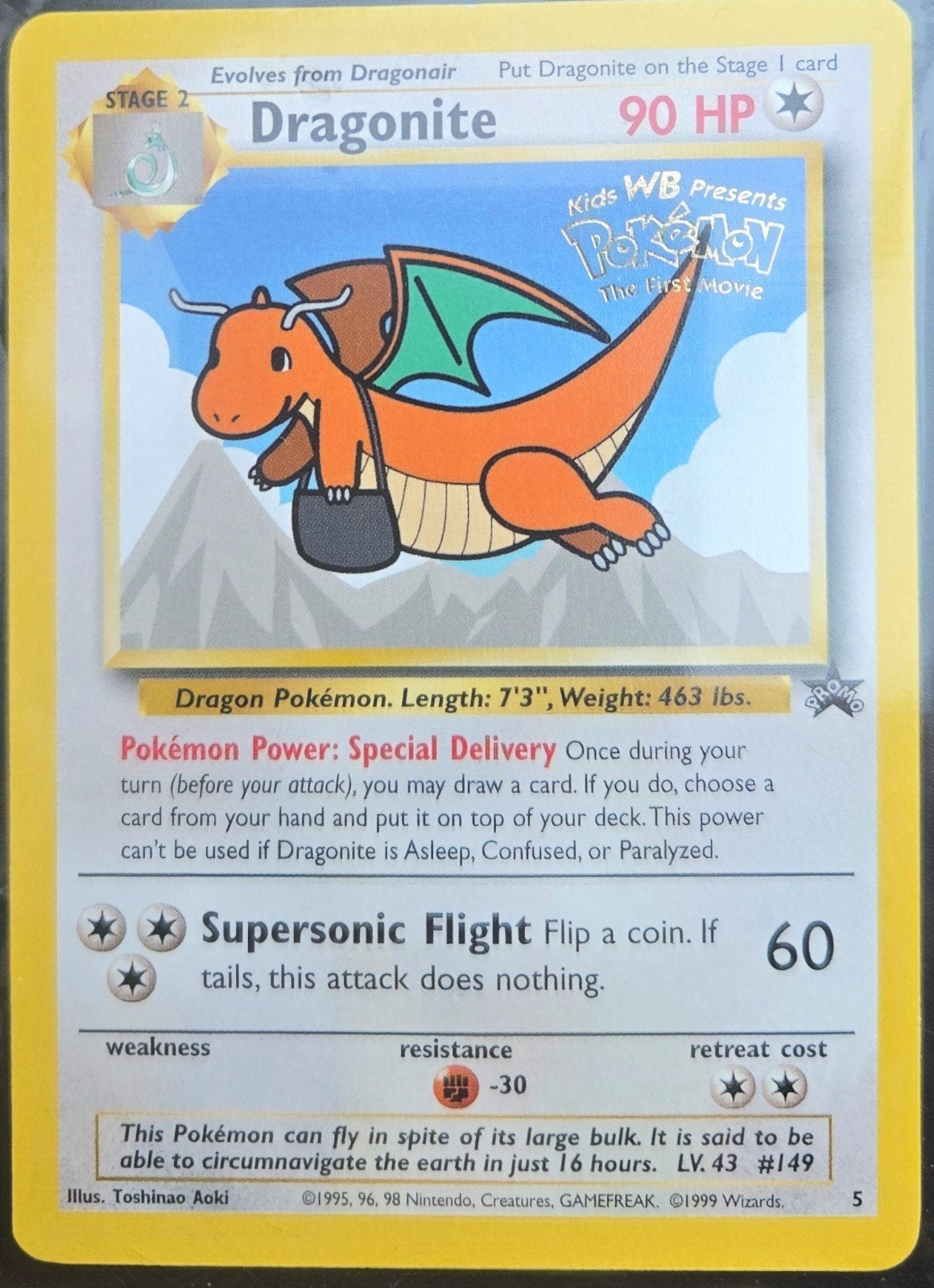 Dragonite PROMO Kaart - Kids WB Presents The First Movie, Ophalen of Verzenden, Zo goed als nieuw, Losse kaart
